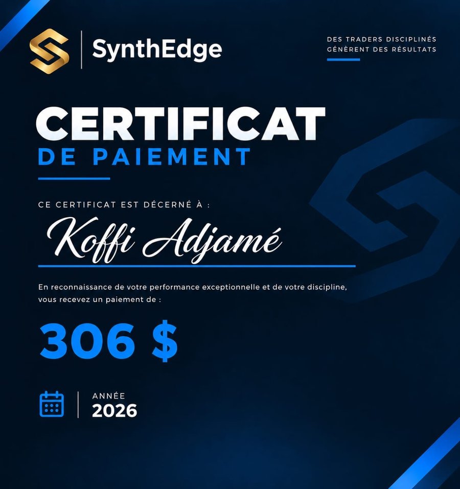 Certificat de paiement SynthEdge — Koffi Adjamé, 306 $